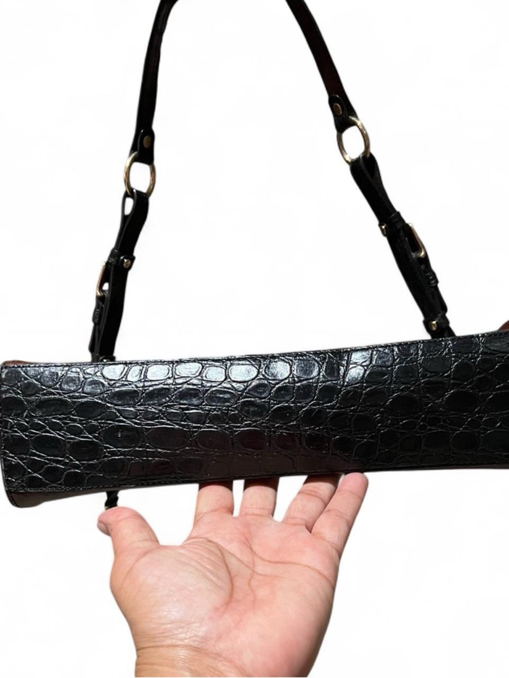 Brahmin Brown and Black Croc-Accent Shoulder Bag - Picture 5 of 8